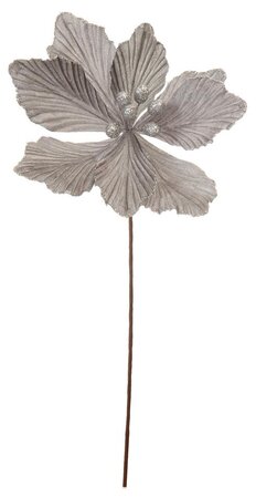 Festive 40cm Silver Velvet Magnolia Stem