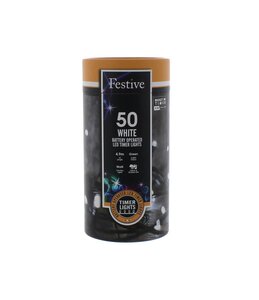 Festive 50 LED White Battery Operated Timer Lights