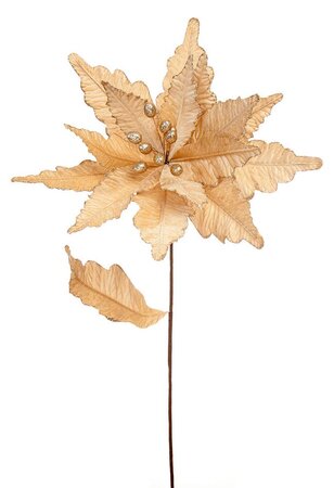 Festive 68cm Champagne Gold Velvet Poinsettia Stem