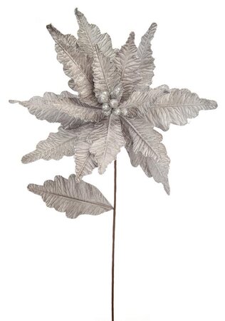 Festive 68cm Silver Velvet Poinsettia Stem