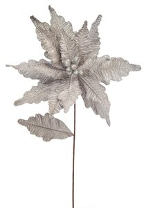 Festive 68cm Silver Velvet Poinsettia Stem