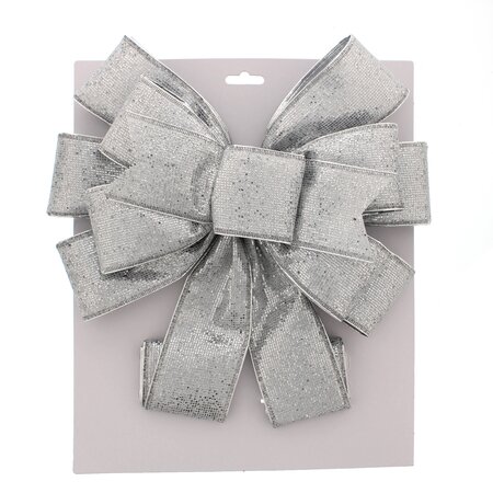 Festive 78cm Silver Glitter Bow Tree Topper