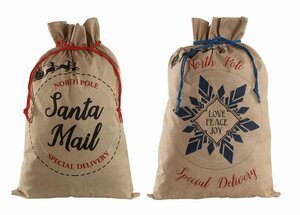 Festive 85cm x 55cm 2 Asstd Hessian Santa Sack