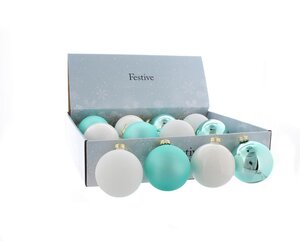 Festive 8cm 2 asstd light blue / white glass balls