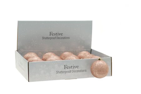 Festive 8cm Rose Gold Glitter Ball