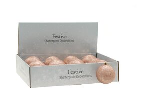Festive 8cm Rose Gold Glitter Ball