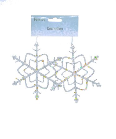 Festive Pack of 2 x 12 cm Silver Glitter Snowflake