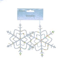 Festive Pack of 2 x 12 cm Silver Glitter Snowflake