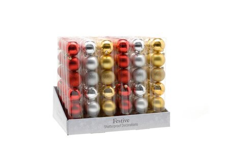 Festive Pack of 6 x 6cm Baubles in Gold/Red/Silver