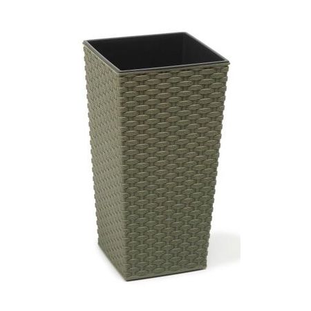 Finesse Eco Rattan Planter Tall Square 19Cm - Forest Green