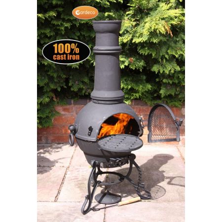 Gardeco Toledo Large Cast Iron Chimenea in Black - 115cm