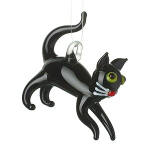 Glass Black Cat Hanging Decoration