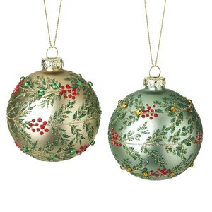 Grn & Gold Bauble With Leaf Desgn Mix
