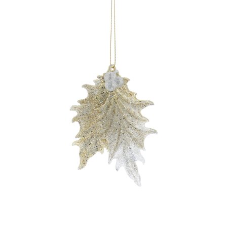Hanging Champagne/Silver Glitter Holly Decoration 11cm