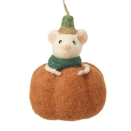 Hanging Felt Mouse In Pumpkin