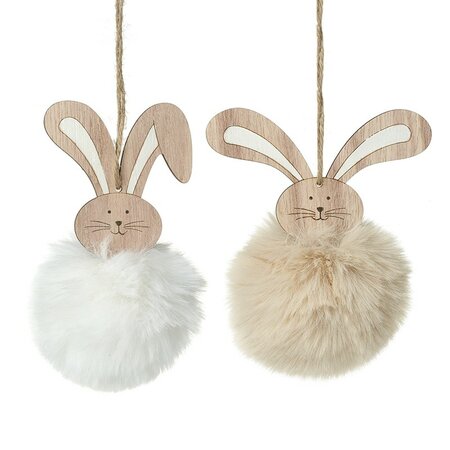 Hanging Wood and Fur Bunny Decoration