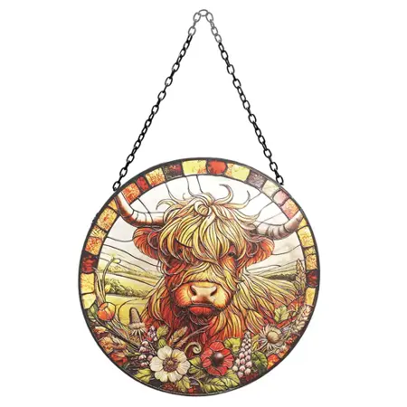 Highland Cow Stained Glass Hanging Suncatcher