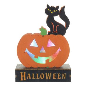 Light Up Pumpkin and Cat Halloween Decoration