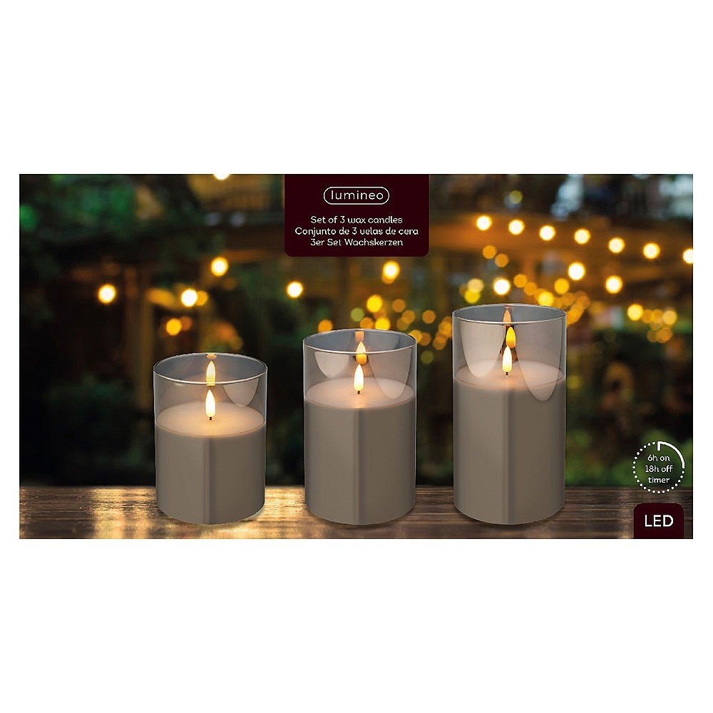 Lumineo Set of 3 Battery Operated Wax Candles Horticentre Your