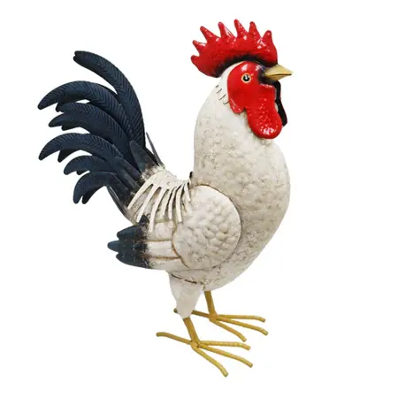 Metal Garden Sculpture - Large White Cockerel
