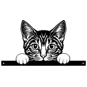Metal Peeking Tabby Cat Silhouette