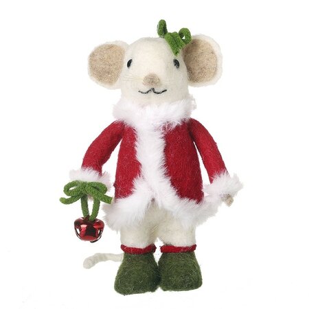 Mouse In Santa Coat Holding Red Bell