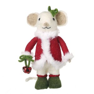 Mouse In Santa Coat Holding Red Bell