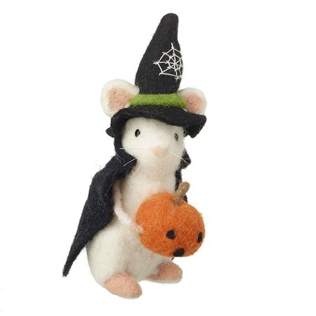 Mouse In Witch Cape With Pumpkin Decoration