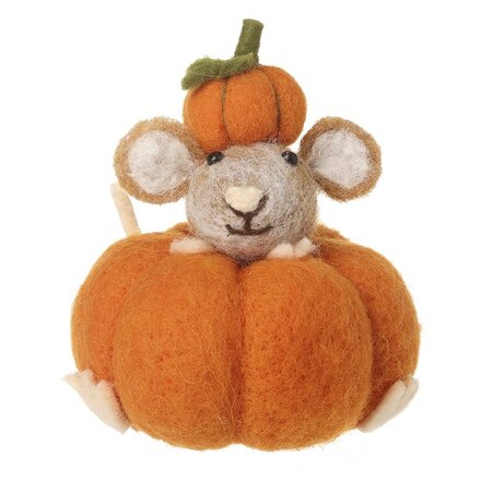 Orange Felt Pumpkin With Mouse Decor