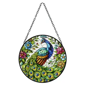 Peacock Stained Glass Hanging Suncatcher