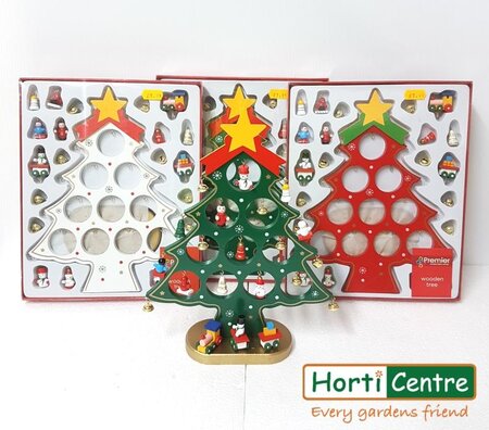 Premier 27cm Wooden Tree Decoration Set Available in Red/Green/White