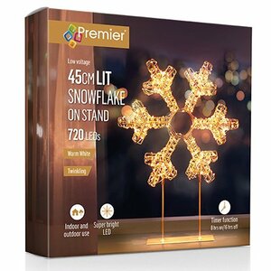 Premier 45cm Gold Table Top Snowflake 720 LED - Warm White - image 1