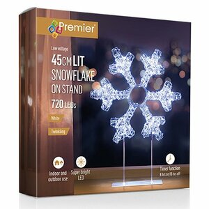 Premier 45cm Silver Table Top Snowflake 720 LED - White - image 1