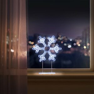 Premier 45cm Silver Table Top Snowflake 720 LED - White - image 2