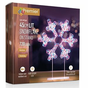 Premier 45cm White Table Top Snowflake 720 LED - Rainbow - image 1