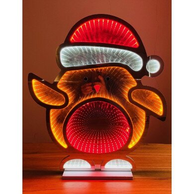 Premier 60cm Standing Robin with Santa Hat Infinity Mirror