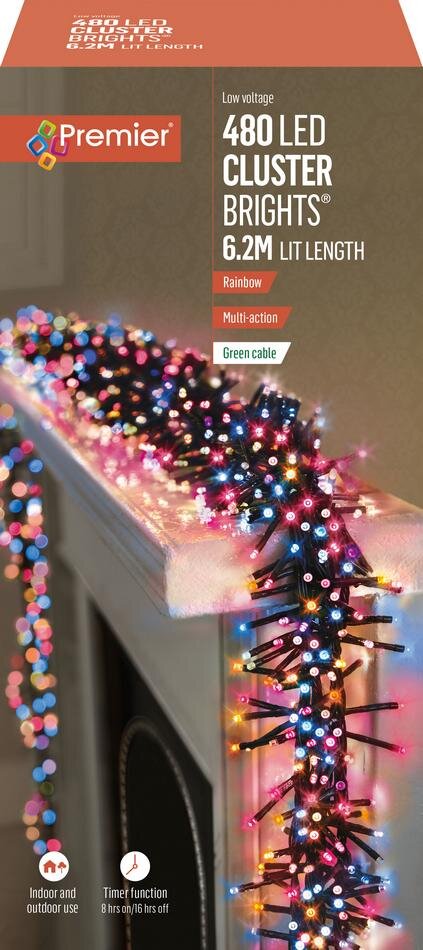 Premier Cluster Brights Multi-Action Lights with Timer - 480 Rainbow - image 2