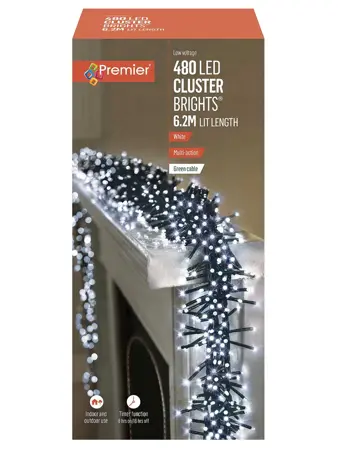 Premier Cluster Brights Multi-Action Lights with Timer - 480 White
