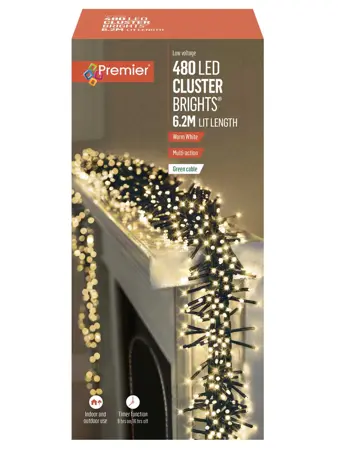 Premier Cluster Brights Multi-Action Lights with Timer - 480 Warm White