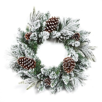 Premier Flocked Wreath with Cones 50cm