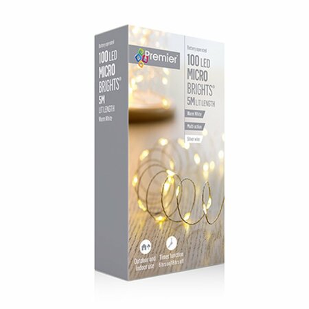 Premier Multi-Action Battery Pin Wire Timer 100 Lights - Warm White