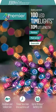 Premier Timelights Multi-Action Battery Lights - 100 Rainbow