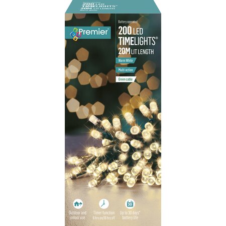 Premier Timelights Multi-Action Battery Lights - 200 Warm White