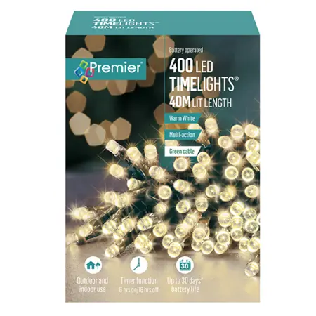 Premier Timelights Multi-Action Battery Lights - 400 Warm White