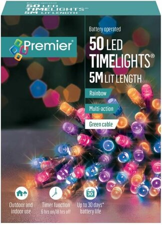 Premier Timelights Multi-Action Battery Lights - 50 Rainbow