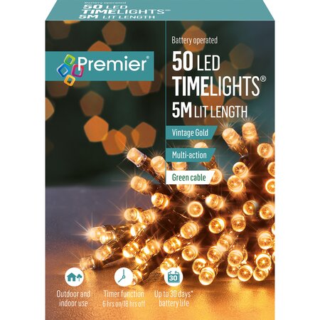 Premier Timelights Multi-Action Battery Lights - 50 Vintage Gold