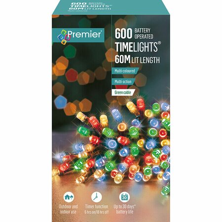 Premier Timelights Multi-Action Battery Lights - 600 Multi-Coloured
