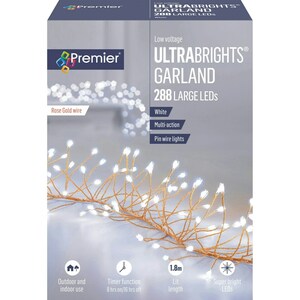 Premier UltraBright Garland 288 White LED's with Rose Gold Wire