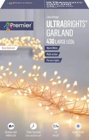 Premier UltraBright Garland 430 Warm White LED's with Rose Gold Cable