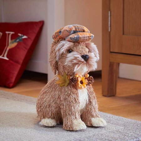 Puppy in Plaid Autumn Decoration